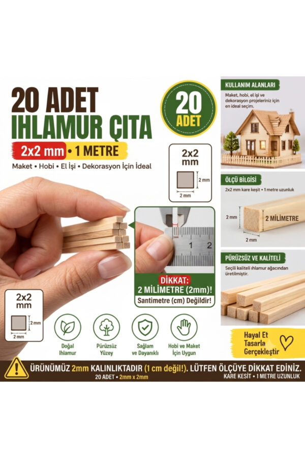20 Adet 2x2 mm Ihlamur Çıta 1 Metre | Maket, Hobi, El İşi Ahşap Çubuk – Pürüzsüz Kesim 20 Adet 2x2 mm Ihlamur Çıta 1 Metre | Maket, Hobi, El İşi Ahşap Çubuk – Pürüzsüz Kesim