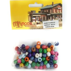 Mk Model 8mm Yuvarlak Ahşap Renkli Boncuk 100 Adet