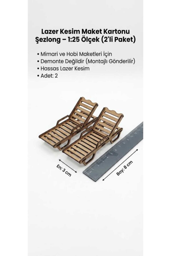 1/25 Ölçek Maket 2 adet Şezlong Set Lazer Kesim Maket Kartonu Mimari Maket Havuz Bahçe Plaj Seti