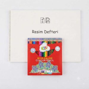 25x35 Spiralli Resim Defteri 25 Yaprak Çizgisiz + 24 Renk Boya Kalemi Seti Çocuk ve Hobi Çizim Defteri 25x35 Spiralli Resim Defteri 25 Yaprak Çizgisiz + 24 Renk Boya Kalemi Seti Çocuk ve Hobi Çizim Defteri