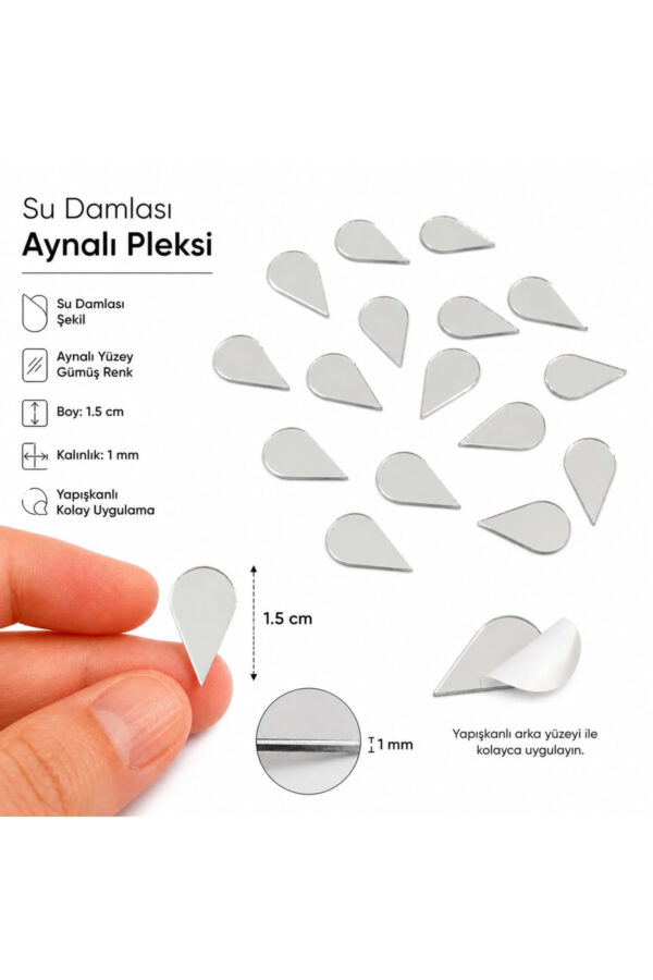 1,5cm Su damlası gümüs Renk Mozaik Ayna 50 Adet