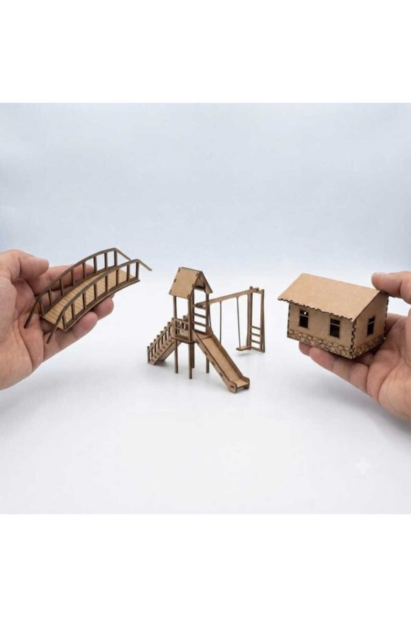 Mimari Maket ve Hobi Diorama Mega Seti (1/50 Ölçek) - Lazer Kesim Hazır Objeler, Çit, Kamelya, Köprü, Ev ve Peyzaj Aksesuarları