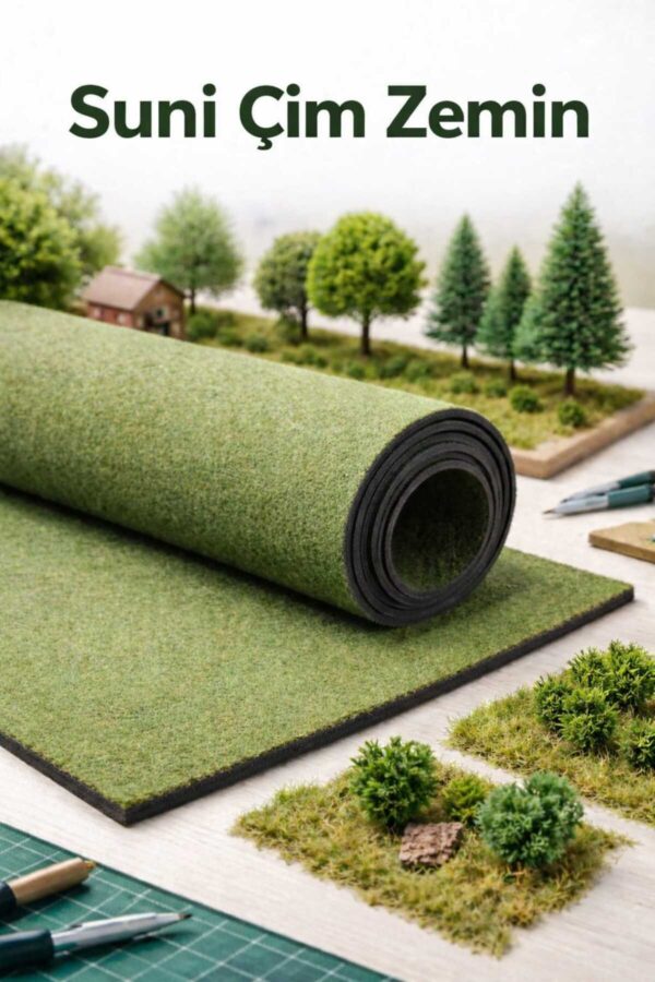 50x70 cm Maket Suni Çim Tabakası Yapay Çim Levha Mimari Maket Diorama Peyzaj Hobi Proje Zemini