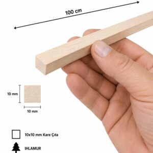 10 Adet 10x10 mm Ihlamur Çıta 1 Metre | Maket, Hobi, El İşi Ahşap Çubuk – Pürüzsüz Kesim