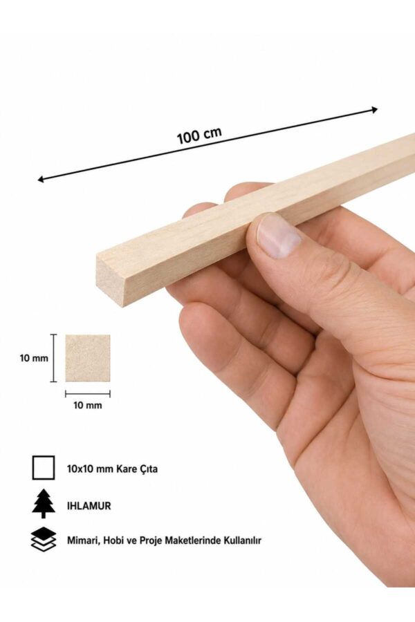 10 Adet 10x10 mm Ihlamur Çıta 1 Metre | Maket, Hobi, El İşi Ahşap Çubuk – Pürüzsüz Kesim