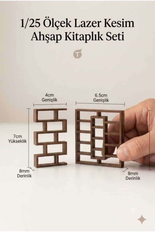 1/25 Ölçek Lazer Kesim Ahşap Kitaplık Seti Mini Mobilya Maket Mimari Model Parçaları (2'li Set)