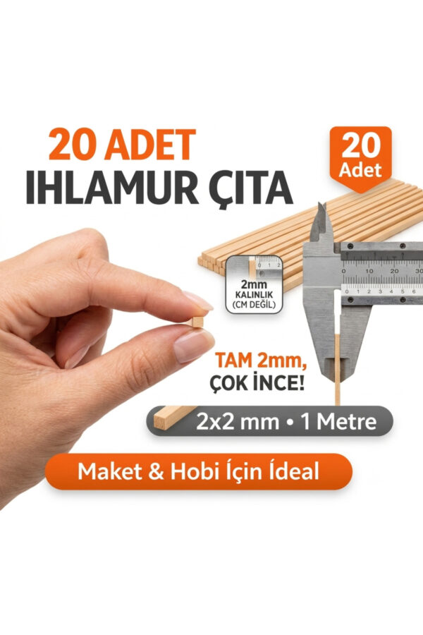 20 Adet 2x2 mm Ihlamur Çıta 1 Metre | Maket, Hobi, El İşi Ahşap Çubuk – Pürüzsüz Kesim