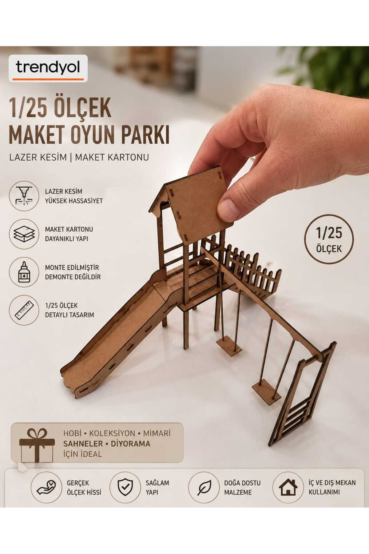 1/25 Ölçek Lazer Kesim Oyun Parkı Maketi – Maket Karton Ahşap Görünümlü Dekoratif Mimari Hobi Modeli - görsel 4