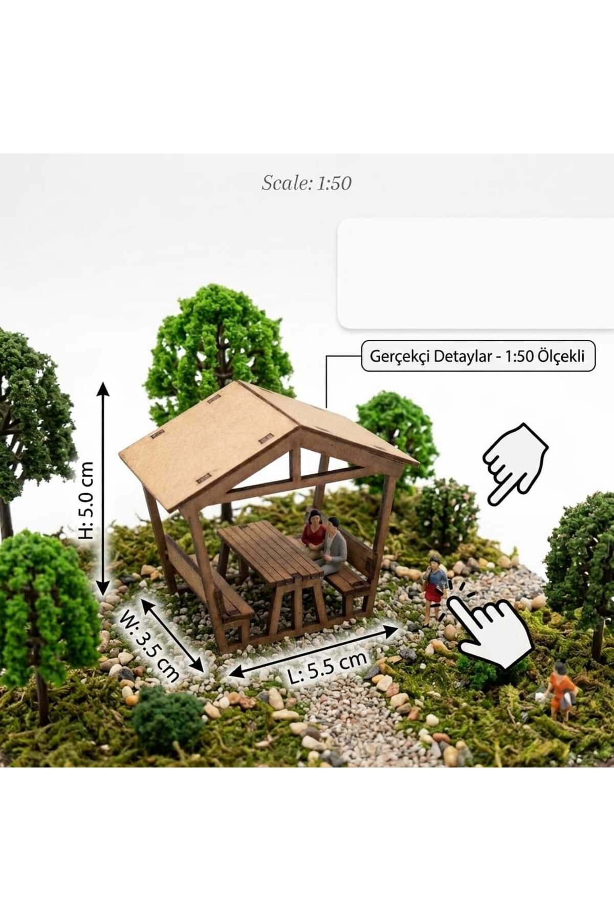 1/50 Ölçek Maket Kamelya Piknik Masası Lazer Kesim Minyatür Çardak - görsel 3