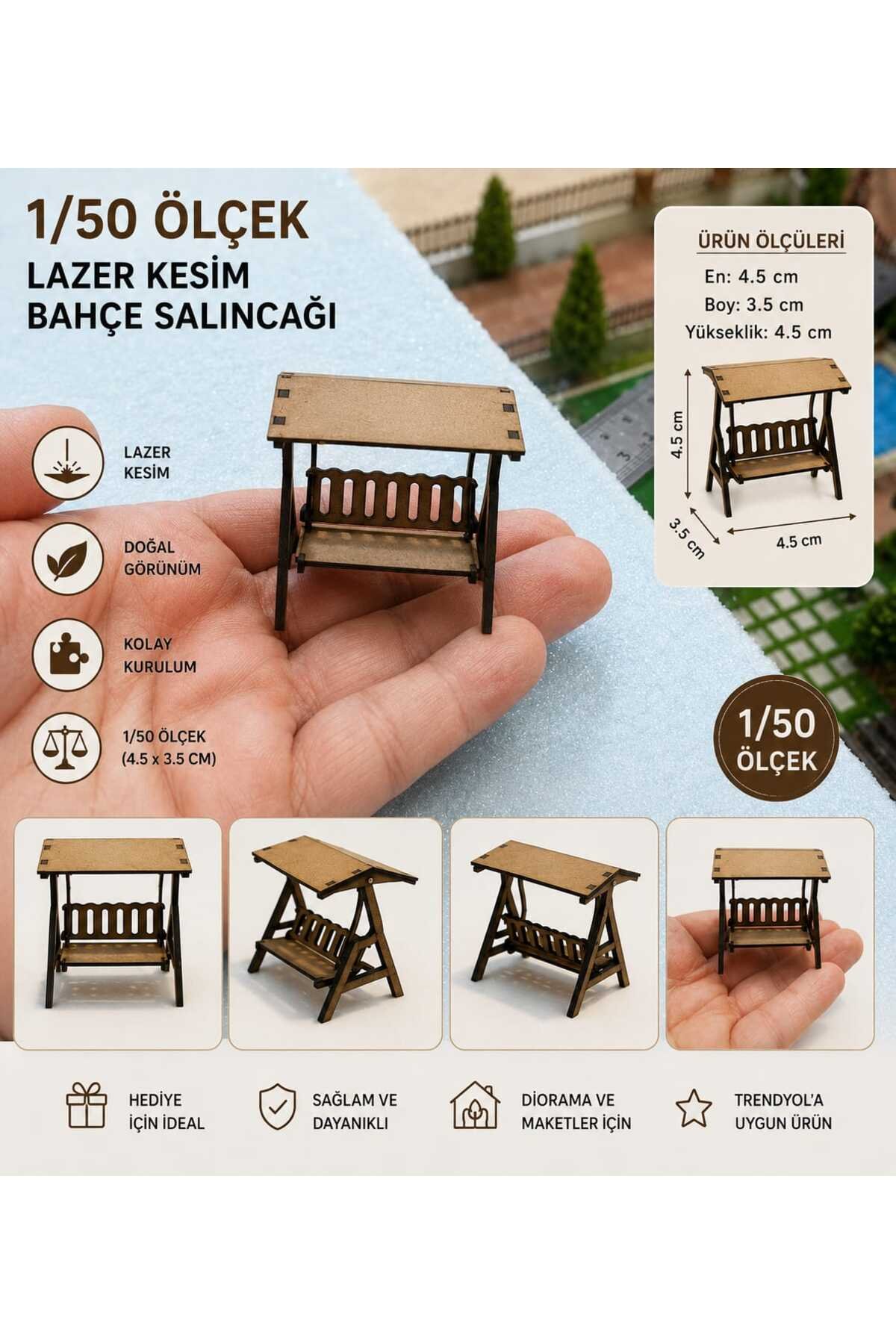 1/50 Ölçek Mimari Maket Bahçe Salıncağı Lazer Kesim Tefriş Elemanı Hobi Malzemesi - görsel 6