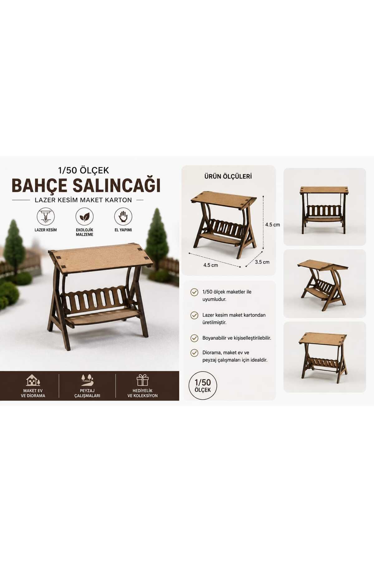 1/50 Ölçek Mimari Maket Bahçe Salıncağı Lazer Kesim Tefriş Elemanı Hobi Malzemesi - görsel 5