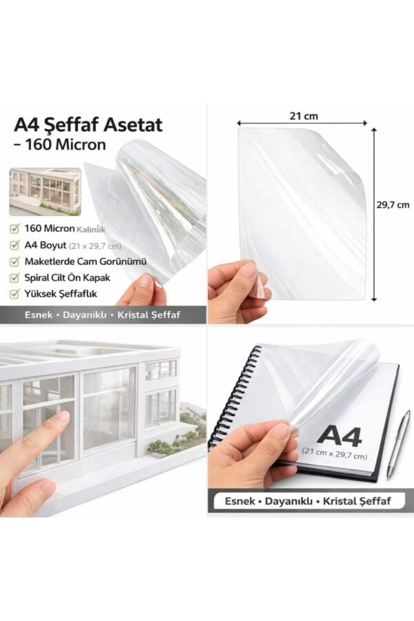 10 adet a4 şeffaf asetat 160 mikron pvc şeffaf asetat kağıdı 21x29,7