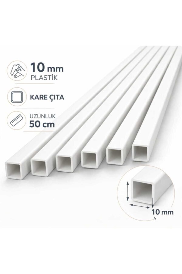 2 adet beyaz plastik kare çıta 10mm 50cm