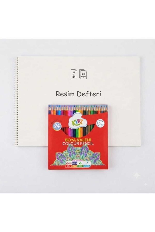 25x35 Spiralli Resim Defteri 25 Yaprak Çizgisiz + 24 Renk Boya Kalemi Seti Çocuk ve Hobi Çizim Defteri