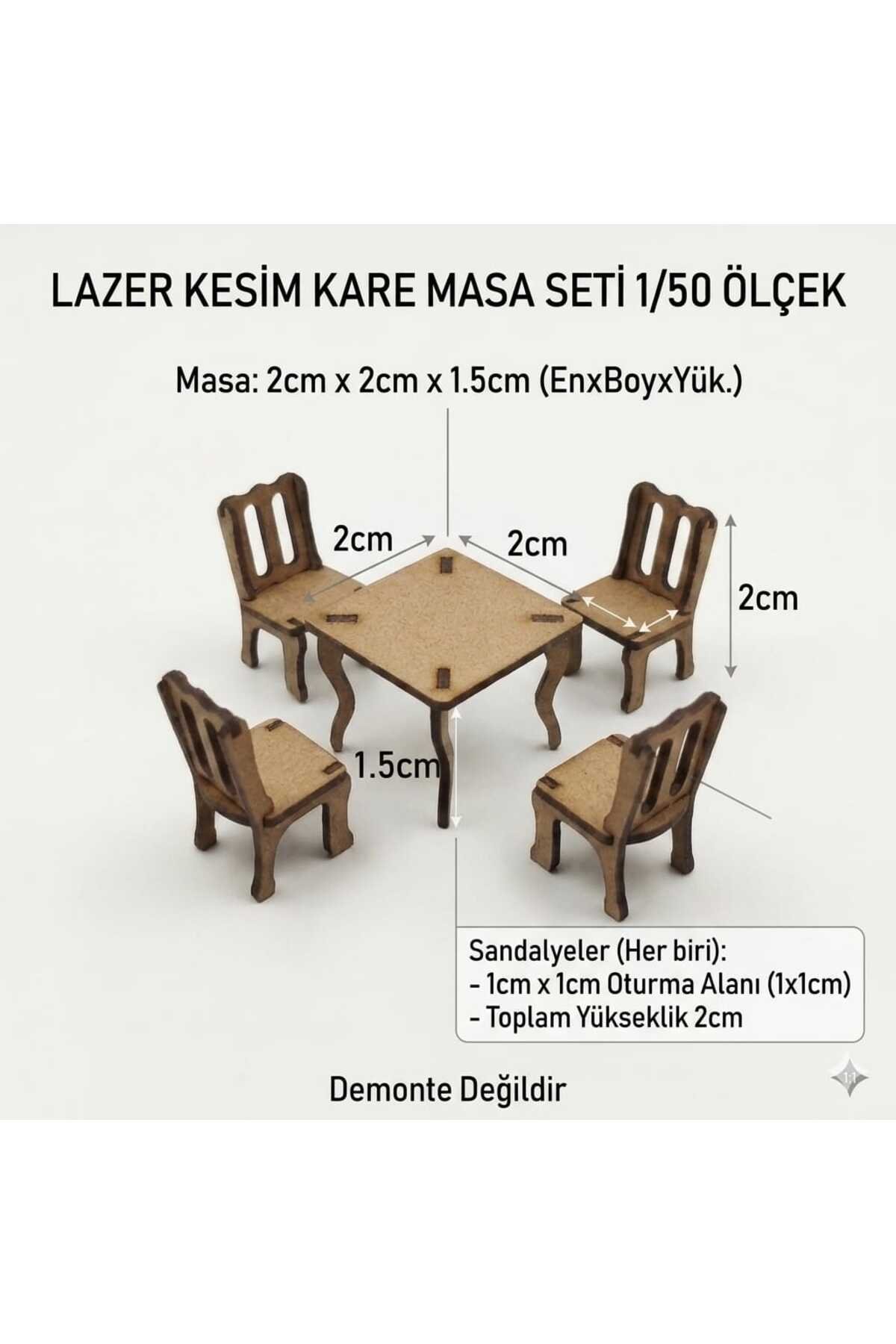 5 set 1/50 Ölçek Maket Kare Masa Sandalye Seti Lazer Kesim Montajlı Minyatür Mobilya tefrişi - görsel 2