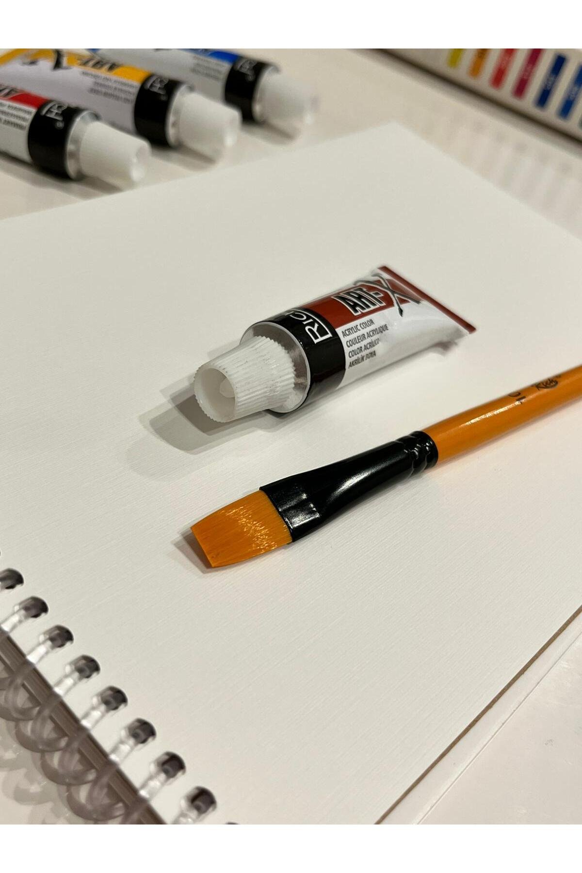 A4 boyut yağlıboya ve akrilik boya defteri 12ml akrilik boya 3 lü fırça resim sanat hobi boya set - görsel 3