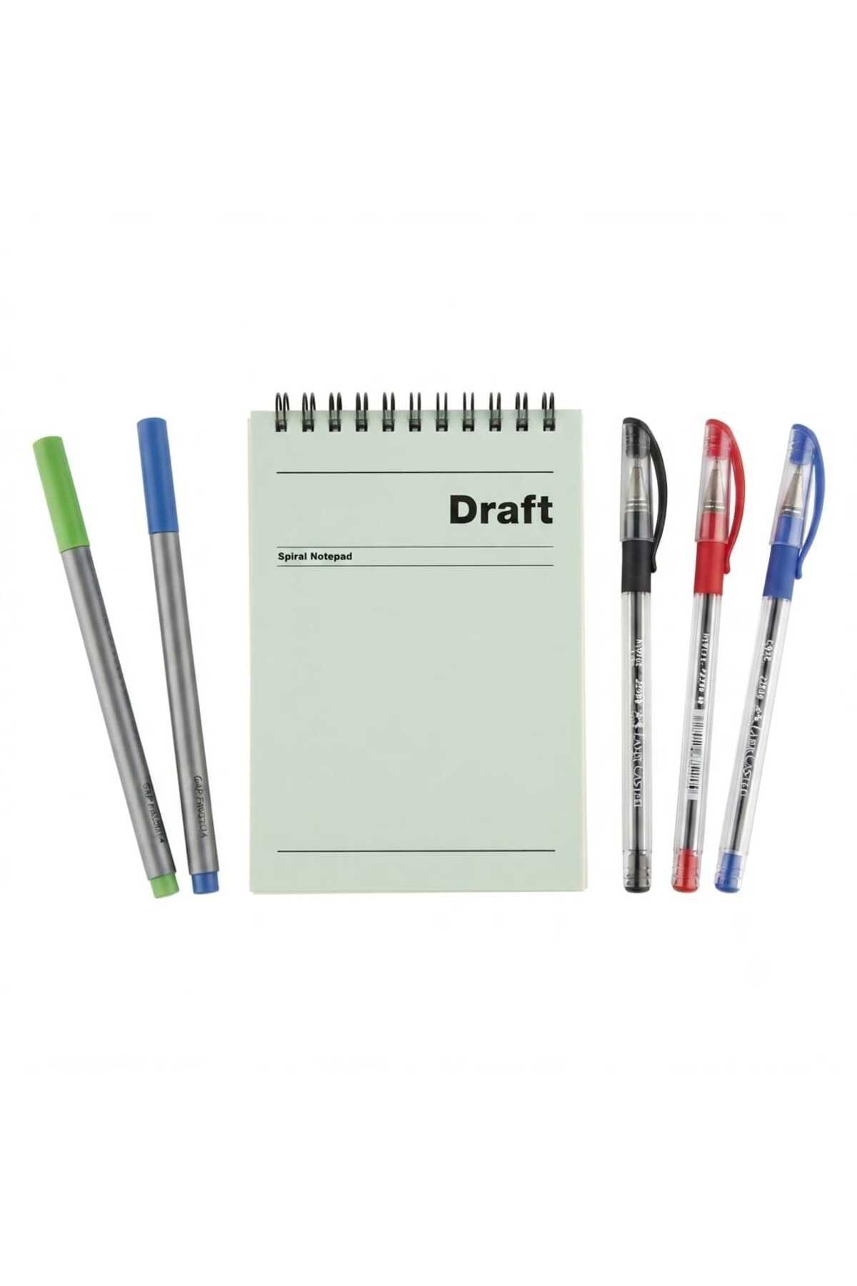 A4 Karışık renk Spiralli Defter ve 12'li Canlı Renkler Fosforlu Kalem Seti | 5'li Defter, Renkli Kalem ve Not Defteri Seti -