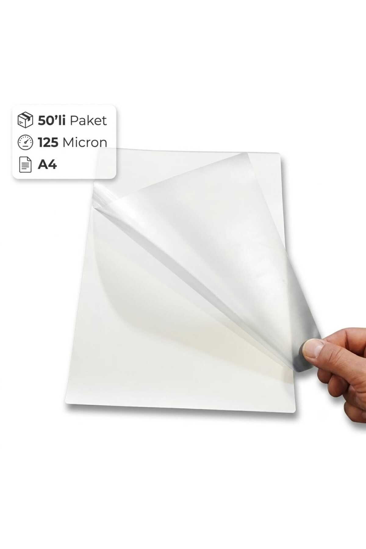 A4 PVC Laminasyon Filmi 125 Mikron Parlak Isısal Kaplama Filmi 50 Adet