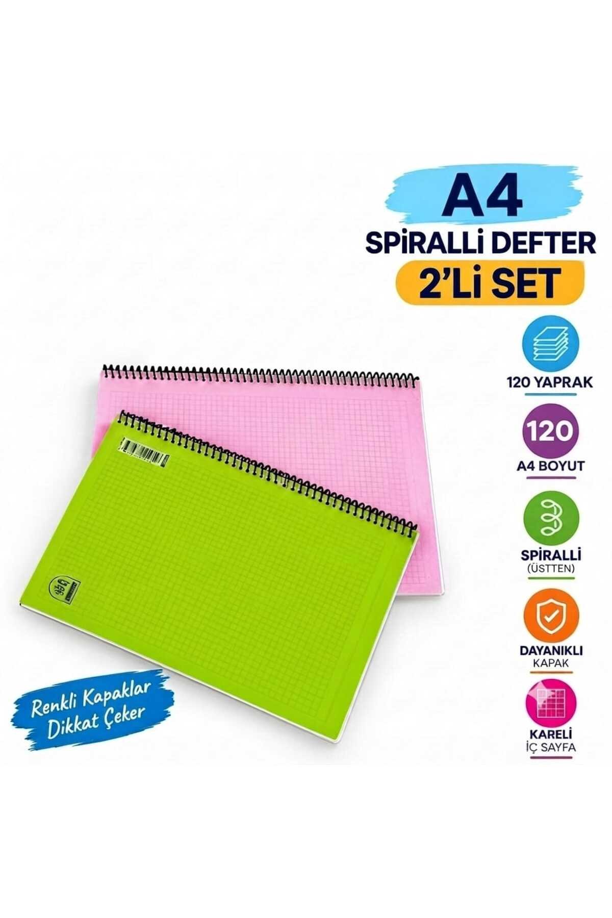 A4 Spiralli Kareli Defter 120 Yaprak Karışık Renk Dayanıklı Kapak 5li Set - görsel 2