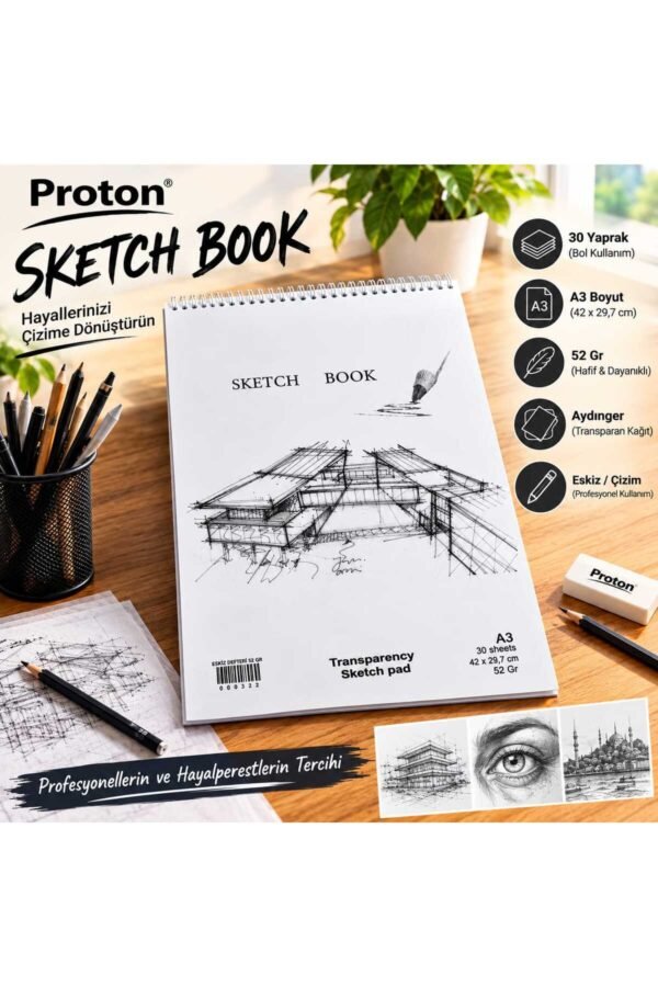 Aydınger Eskiz Defteri A3 30 Yaprak 52 Gr Transparan Şeffaf Çizim Kağıdı Spiral Sketchbook