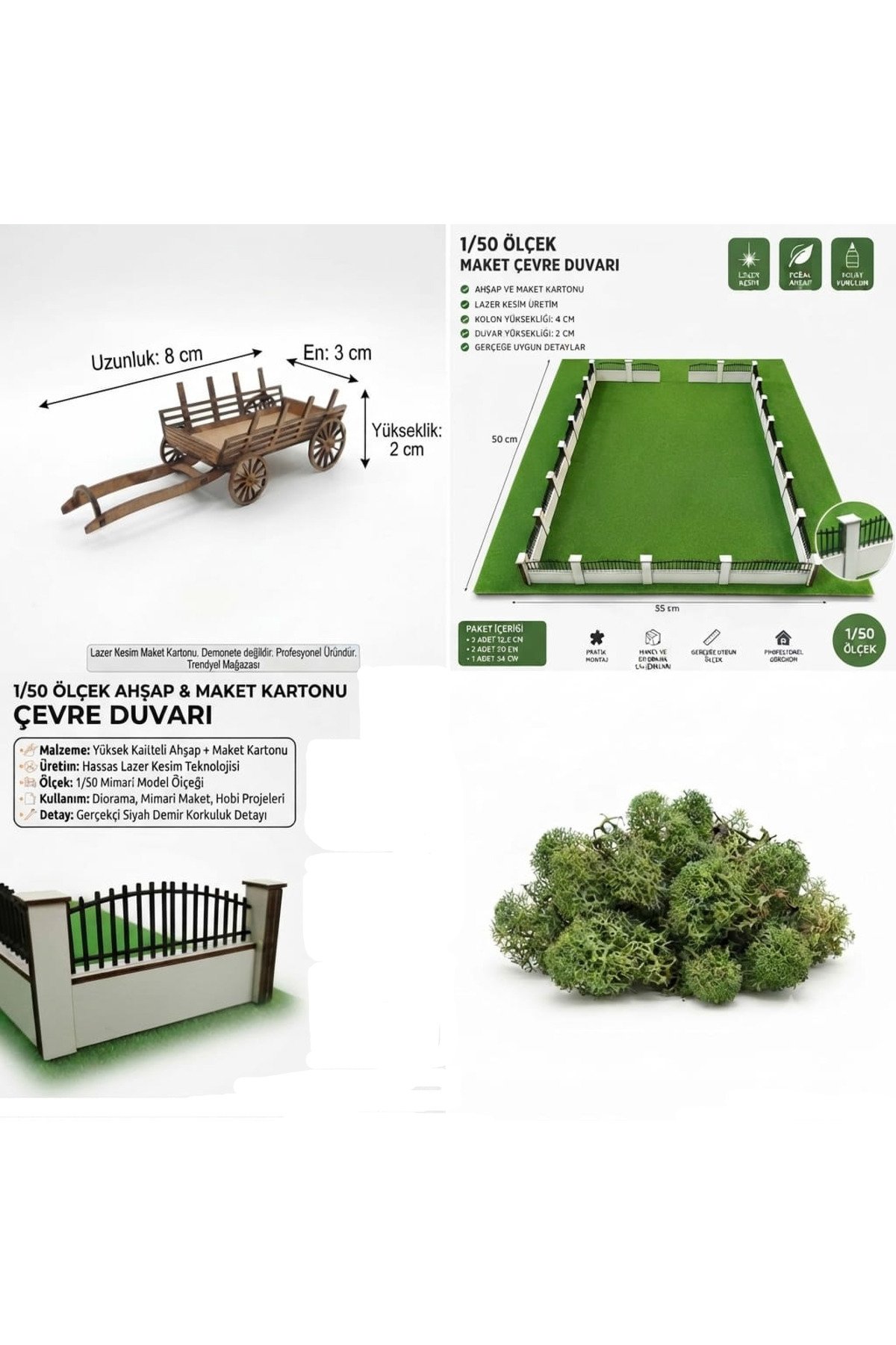 Mimari Maket ve Hobi Diorama Mega Seti (1/50 Ölçek) - Lazer Kesim Hazır Objeler, Çit, Kamelya, Köprü, Ev ve Peyzaj Aksesuarla